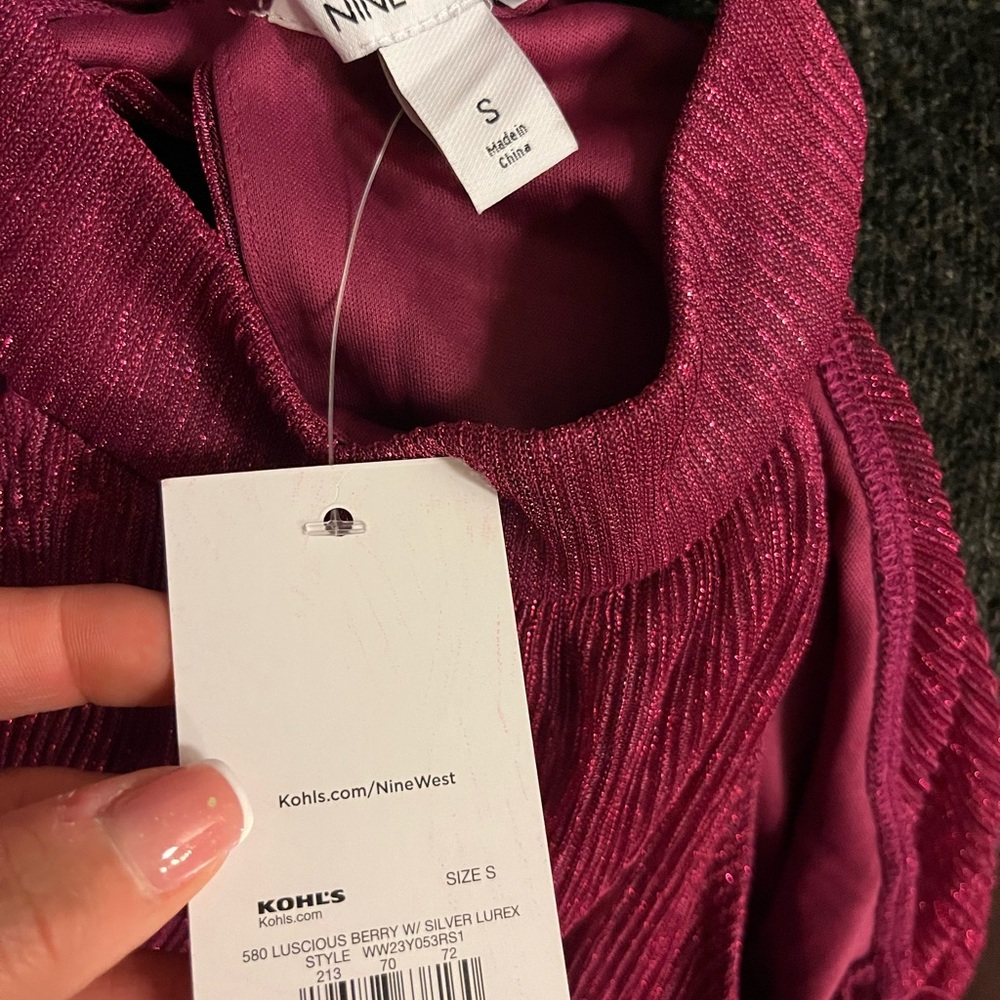 NWT Nine West burgundy/magenta metallic dress size small - Picture 3 of 3